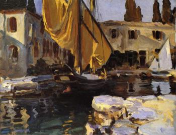 約翰 辛格 薩金特 Boat with The Golden Sail, San Vigilio
